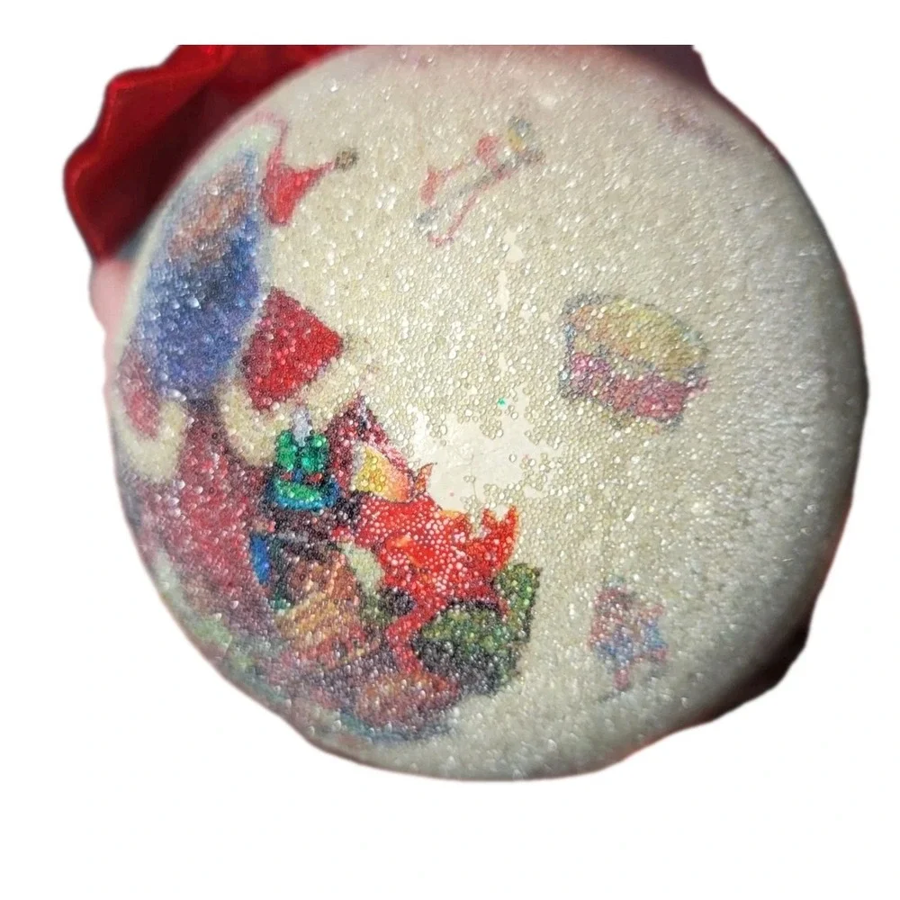 Sugared African American Santa Claus Festive Tree Bauble Set Of 5 W/Red Ribbon